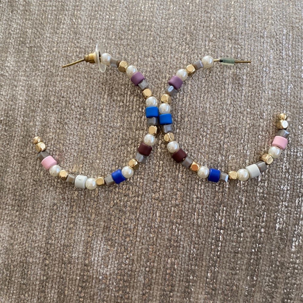 Handmade beaded wire hoop earrings